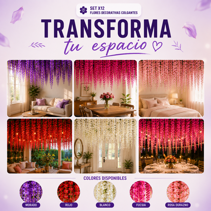 Set x12 Flores Decorativas Colgantes