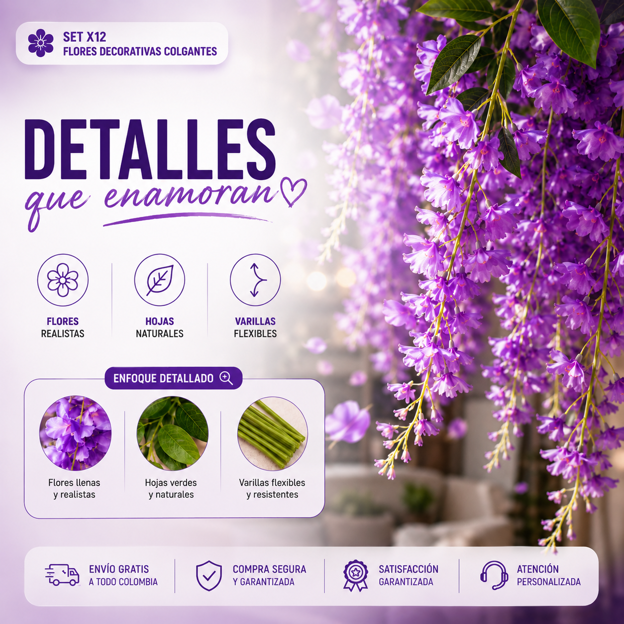 Set x12 Flores Decorativas Colgantes