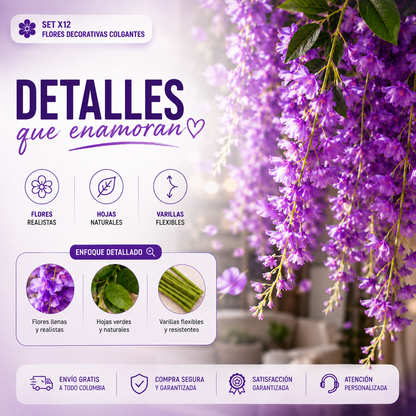 Set x12 Flores Decorativas Colgantes