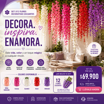 Set x12 Flores Decorativas Colgantes