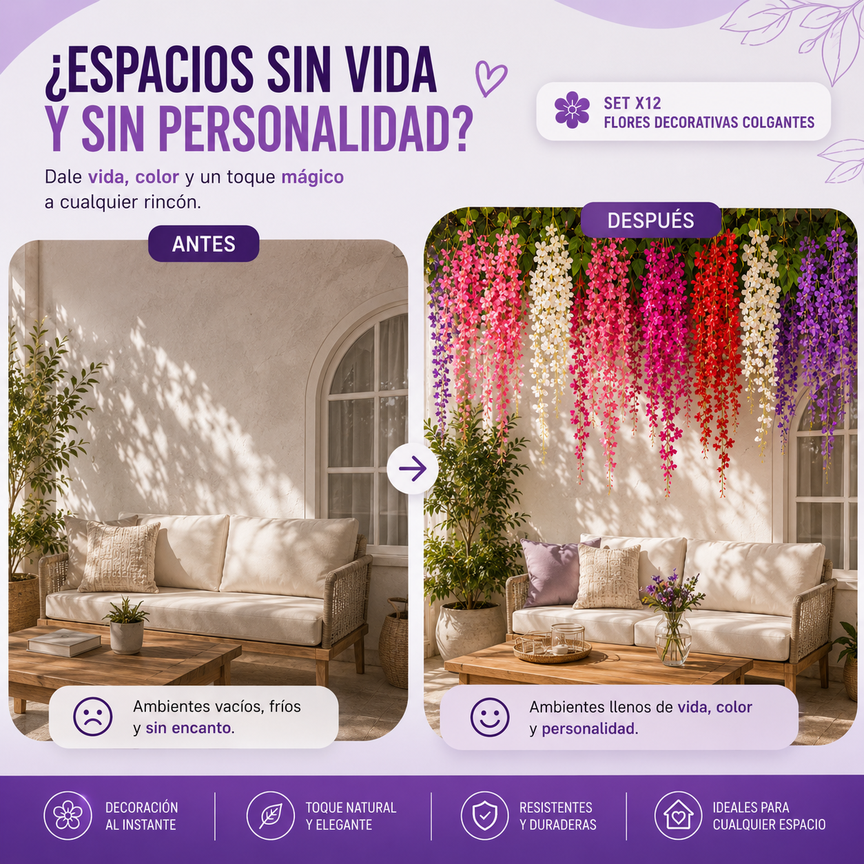 Set x12 Flores Decorativas Colgantes