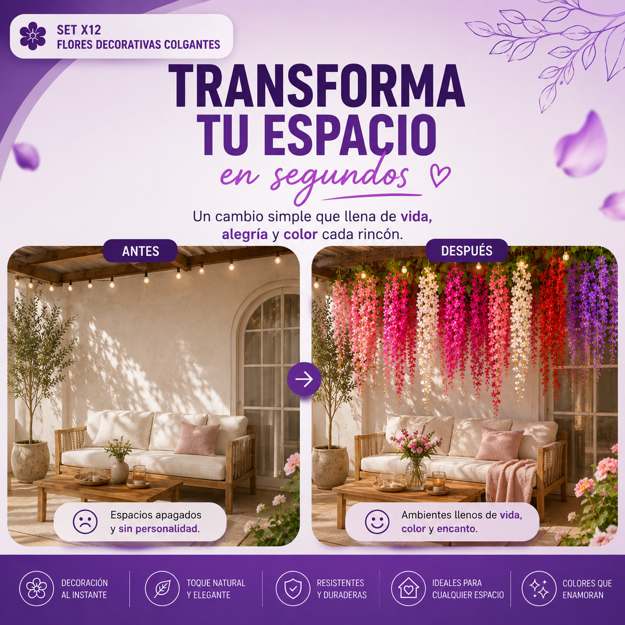Set x12 Flores Decorativas Colgantes