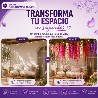 Set x12 Flores Decorativas Colgantes