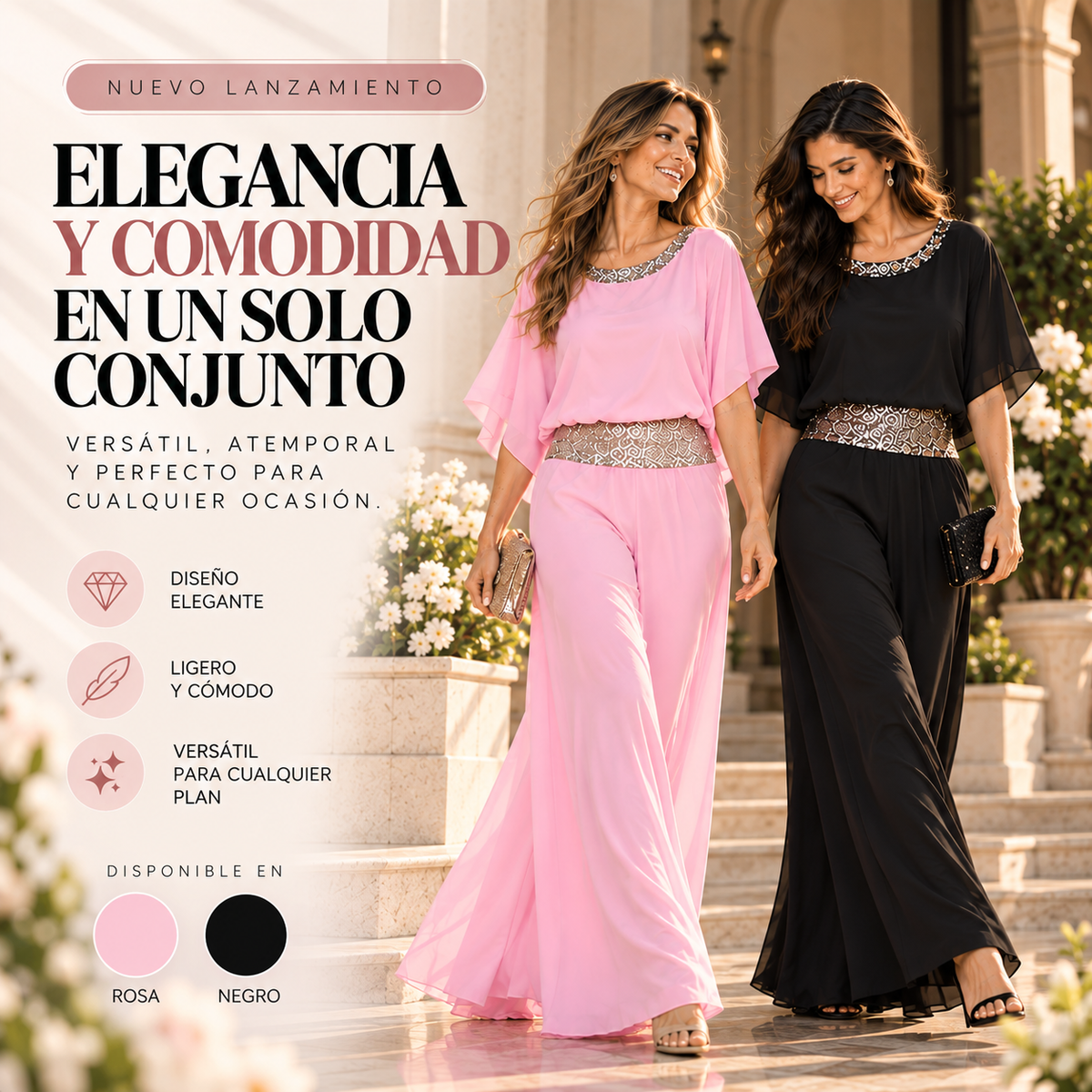 Conjunto elegante de dos piezas con lentejuelas