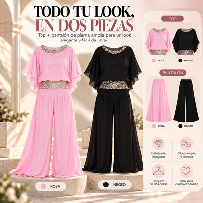 Conjunto elegante de dos piezas con lentejuelas