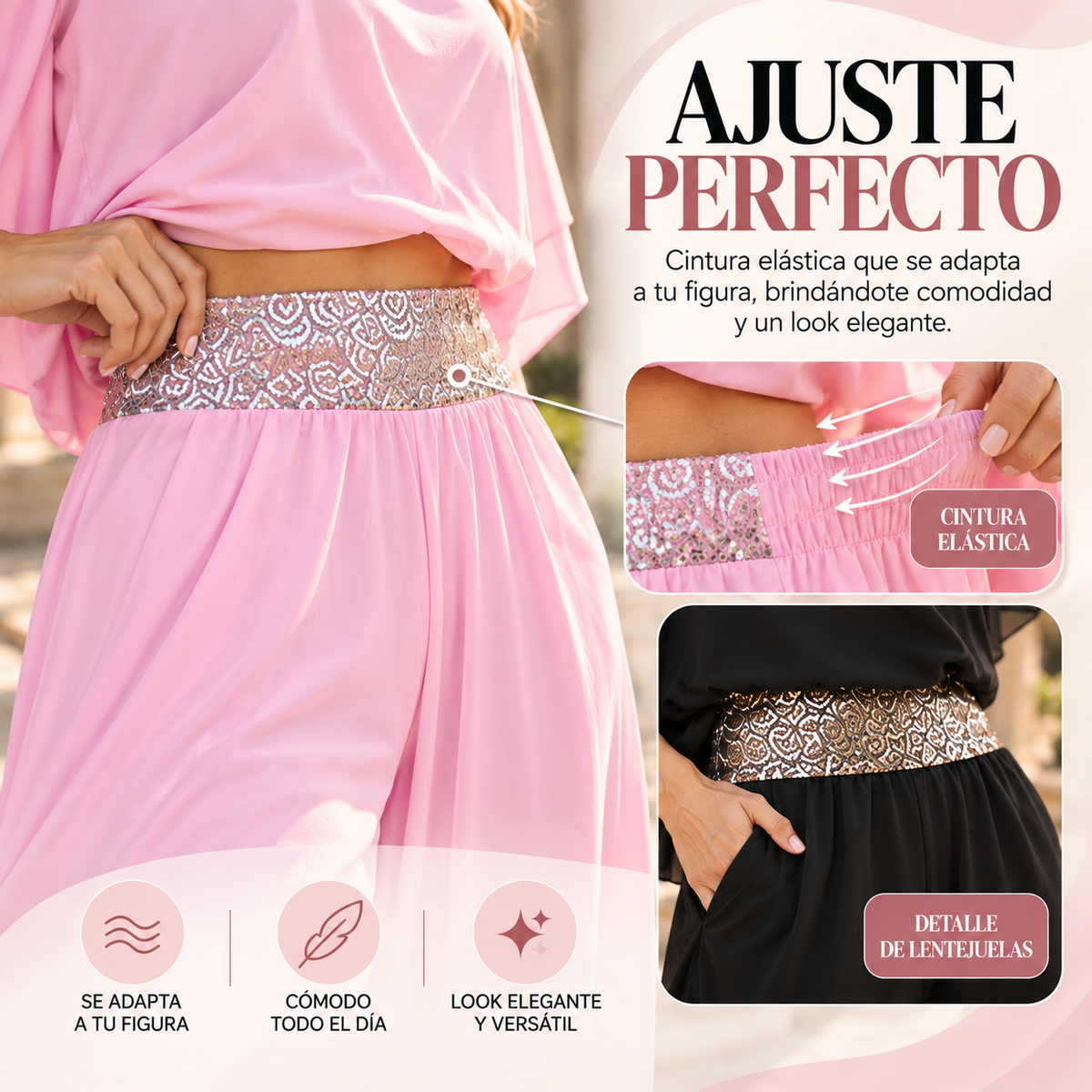 Conjunto elegante de dos piezas con lentejuelas