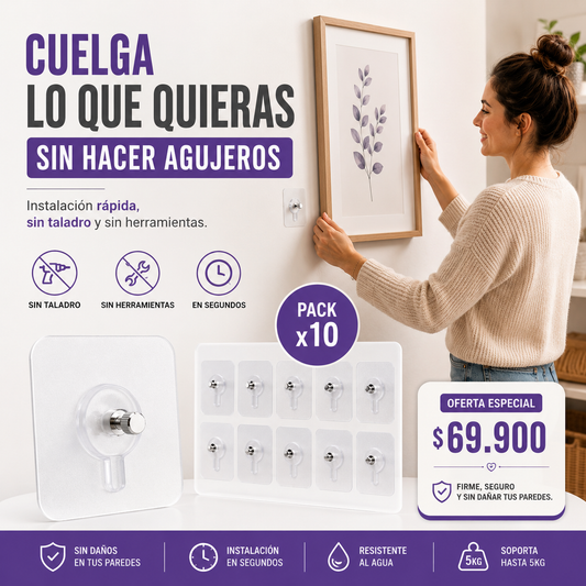Pack x10 Tornillos Adhesivos para Pared